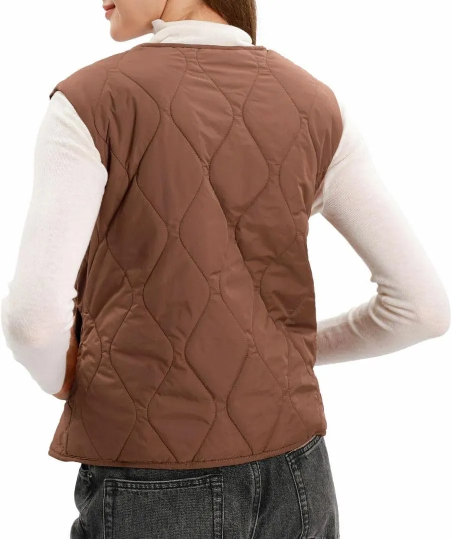 Amazhiyu Women's Lightweight Quilted Puffer Vest Sleeveless Button Padded Gilet