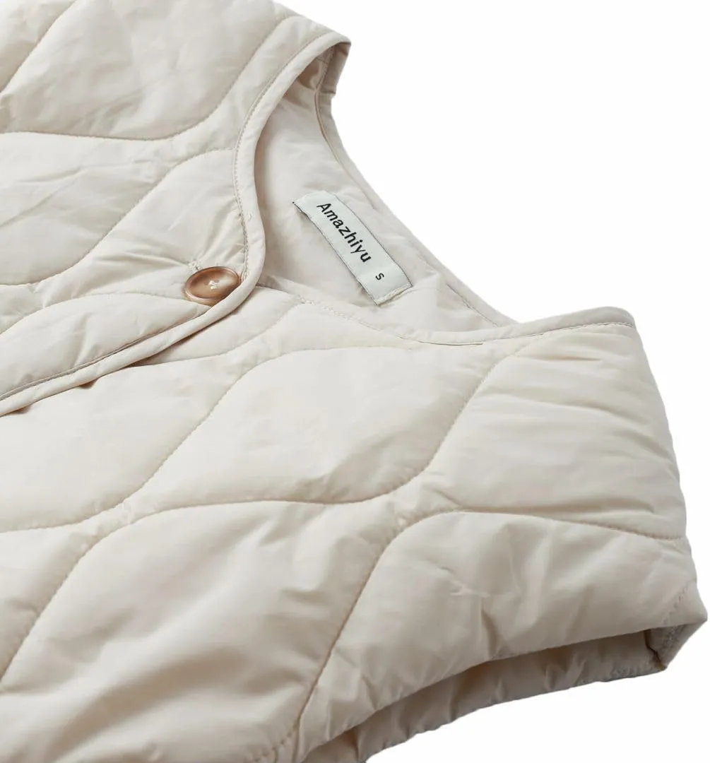 Amazhiyu Women's Lightweight Quilted Puffer Vest Sleeveless Button Padded Gilet