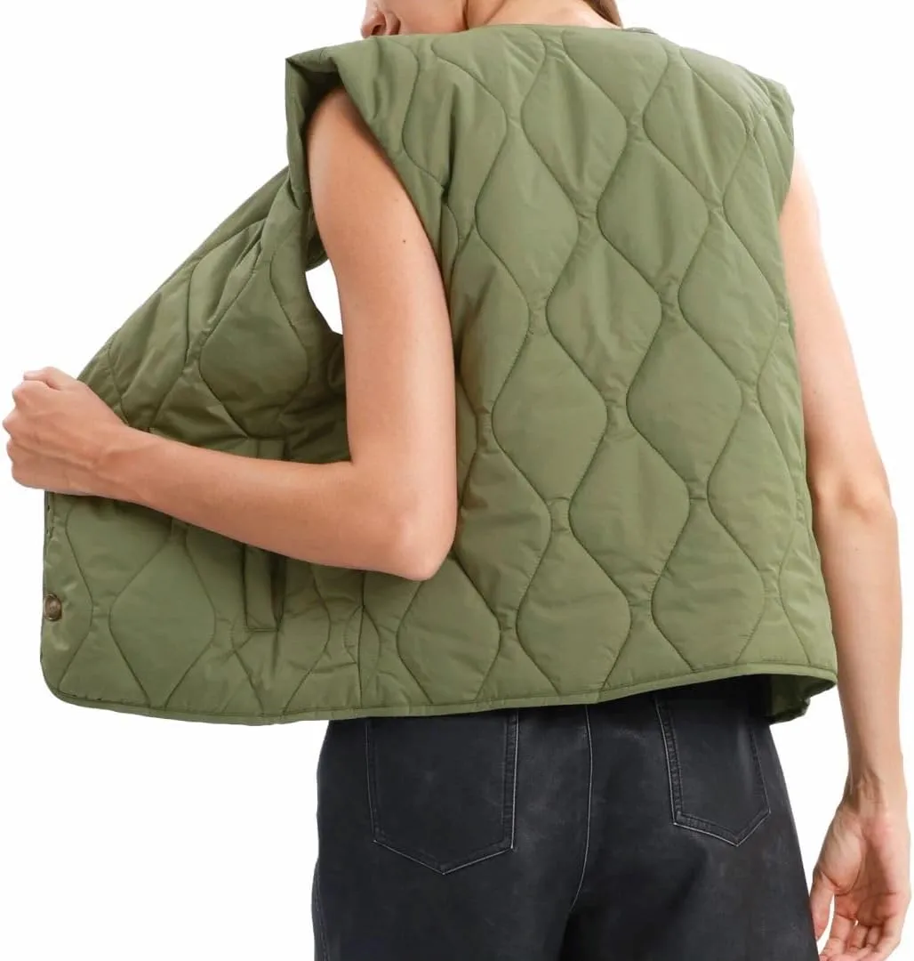 Amazhiyu Women's Lightweight Quilted Puffer Vest Sleeveless Button Padded Gilet