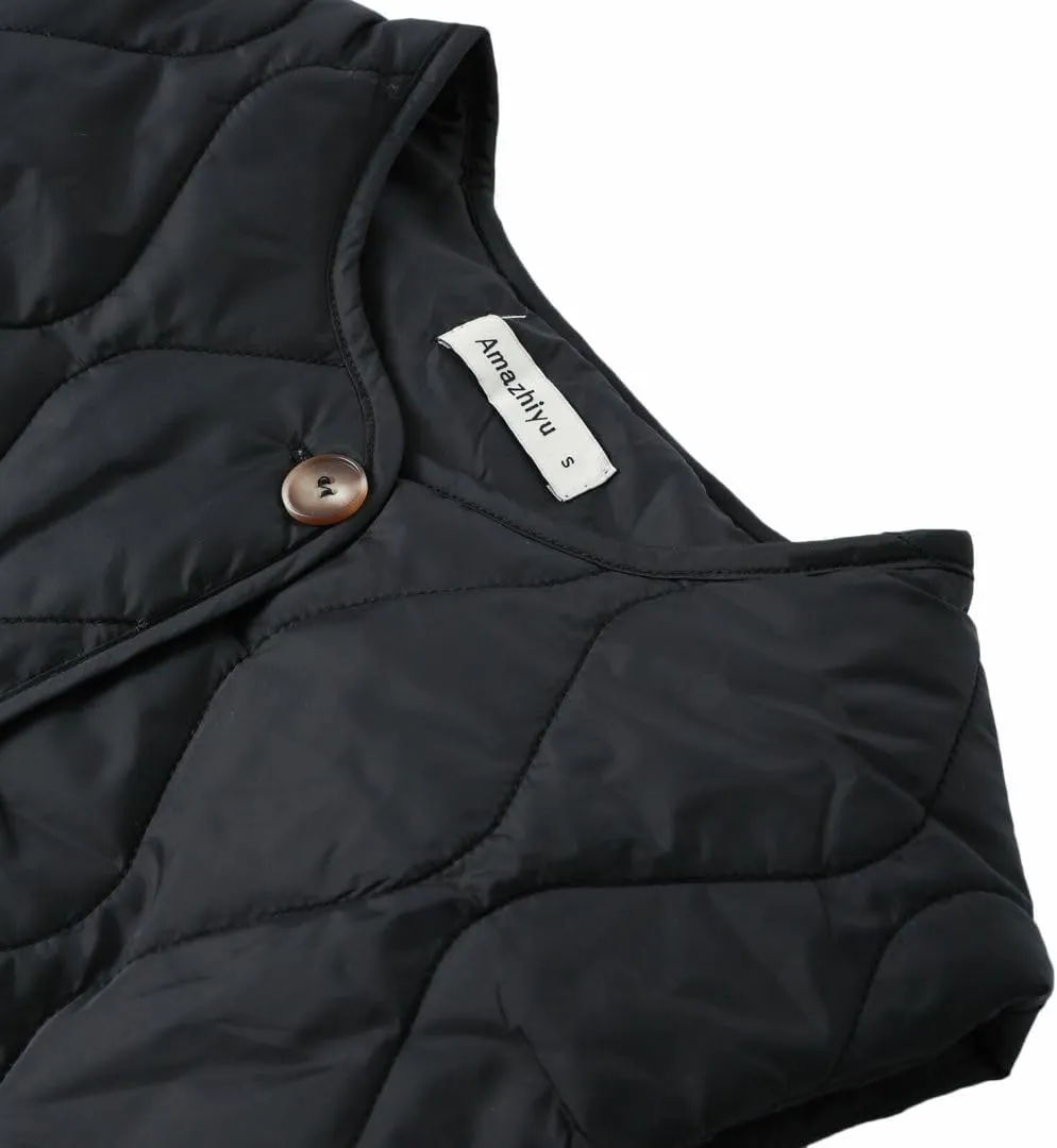 Amazhiyu Women's Lightweight Quilted Puffer Vest Sleeveless Button Padded Gilet