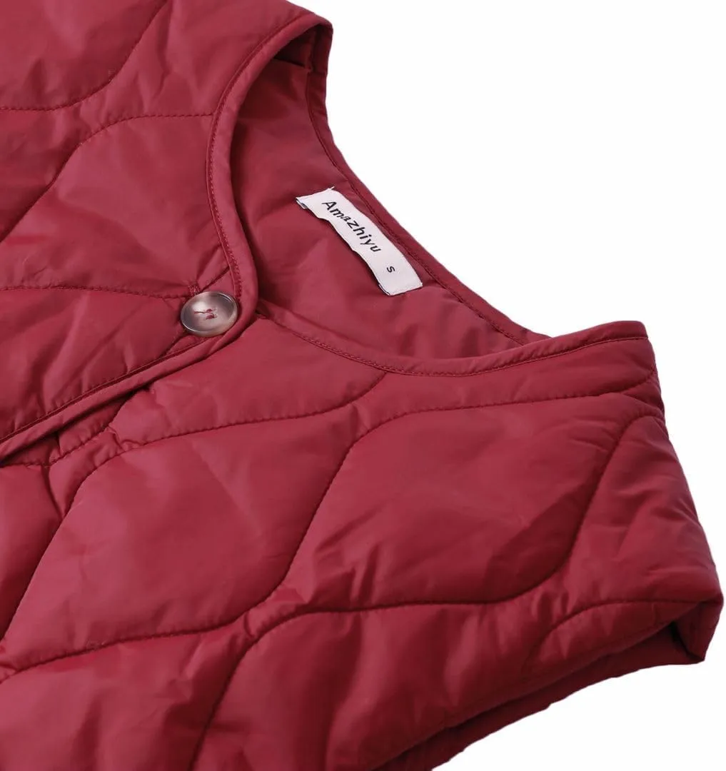 Amazhiyu Women's Lightweight Quilted Puffer Vest Sleeveless Button Padded Gilet