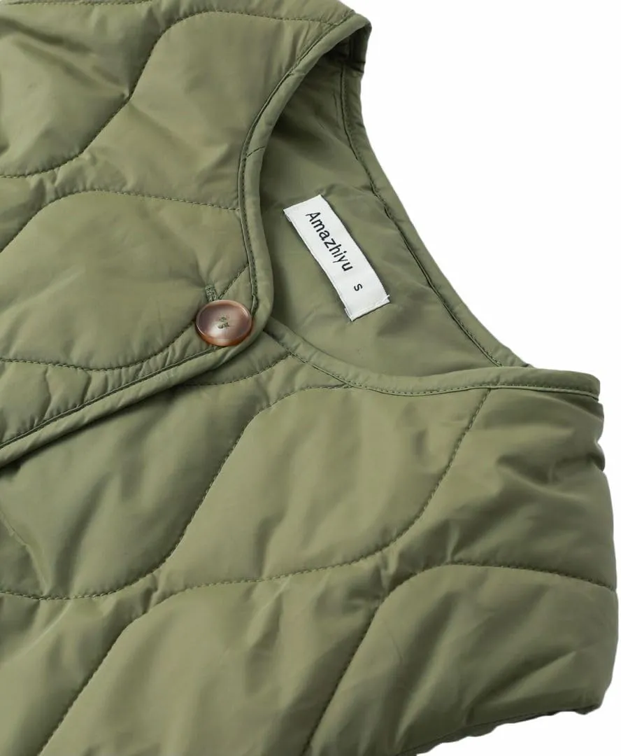 Amazhiyu Women's Lightweight Quilted Puffer Vest Sleeveless Button Padded Gilet