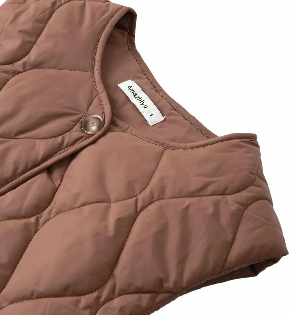 Amazhiyu Women's Lightweight Quilted Puffer Vest Sleeveless Button Padded Gilet