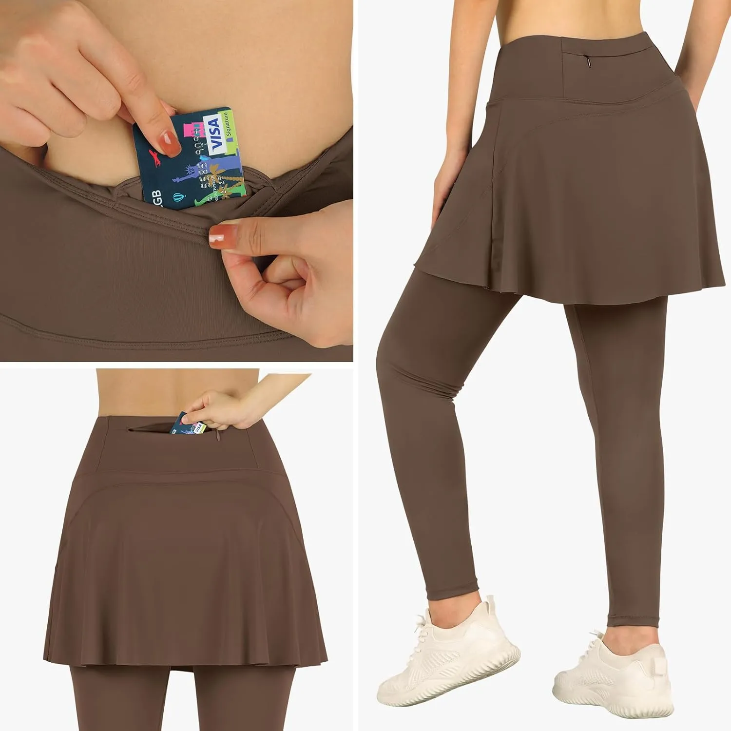 ANIVIVO Skirted Leggings for Women with Pockets, Tennis Yoga Pleated Skirt with Leggings