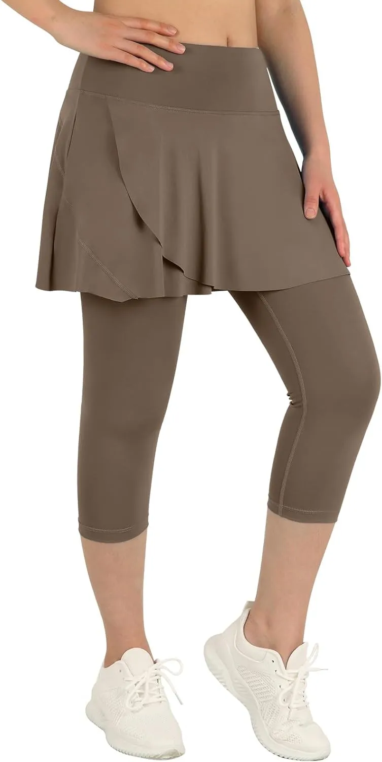 ANIVIVO Skirted Leggings for Women with Pockets, Tennis Yoga Pleated Skirt with Leggings