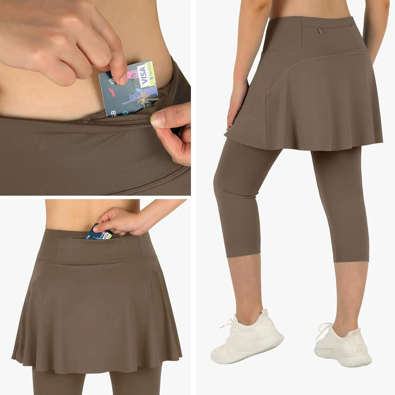 ANIVIVO Skirted Leggings for Women with Pockets, Tennis Yoga Pleated Skirt with Leggings