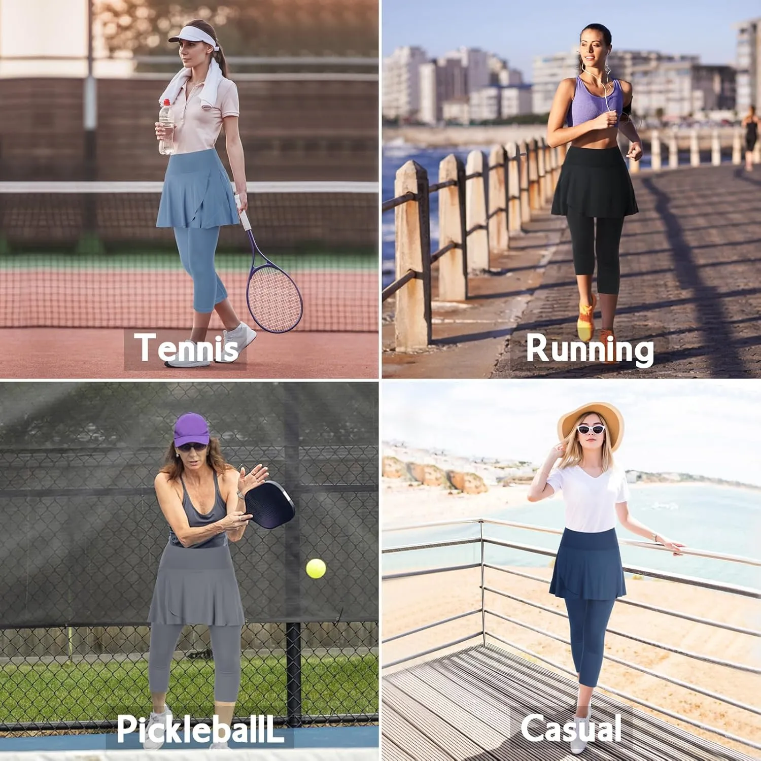 ANIVIVO Skirted Leggings for Women with Pockets, Tennis Yoga Pleated Skirt with Leggings