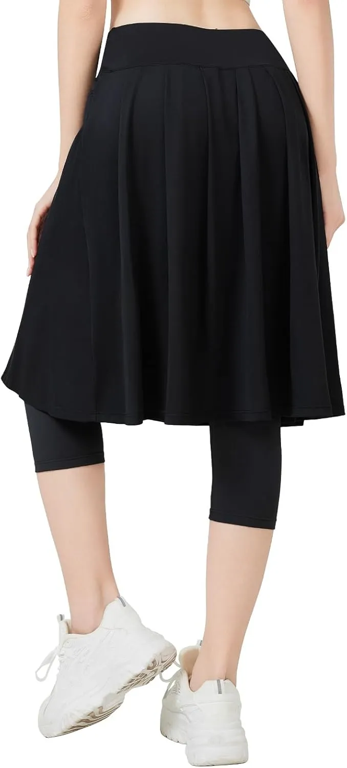ANIVIVO Women Long Knee Length Skirted Leggings, Capris Leggings with Skirts High Waist