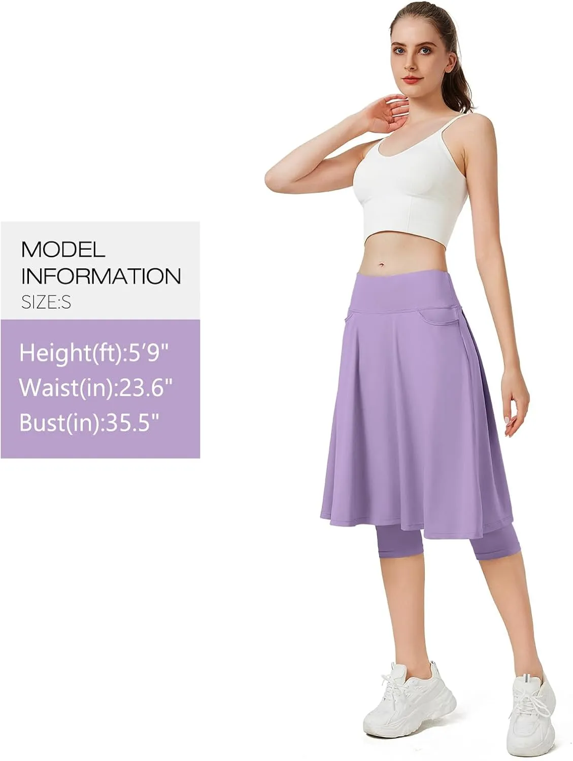 ANIVIVO Women Long Knee Length Skirted Leggings, Capris Leggings with Skirts High Waist