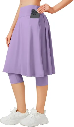 ANIVIVO Women Long Knee Length Skirted Leggings, Capris Leggings with Skirts High Waist