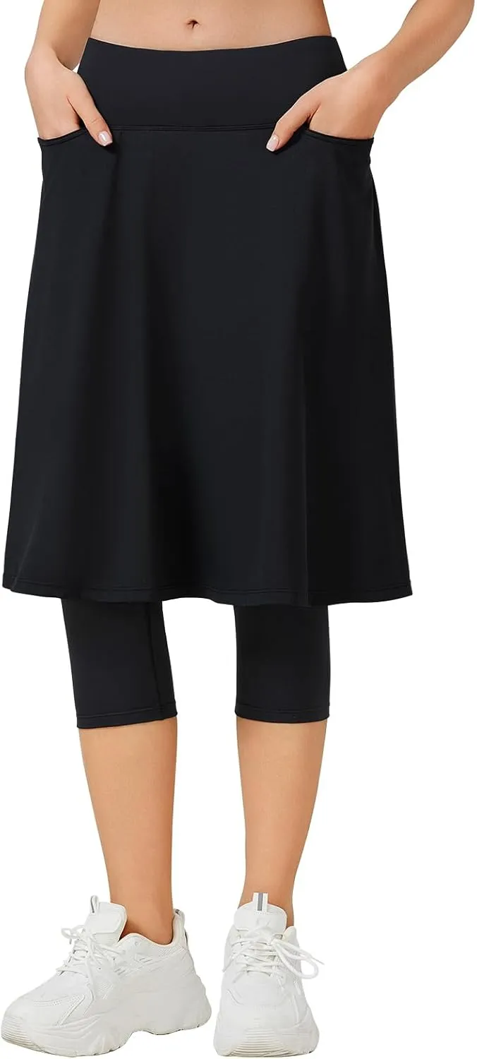 ANIVIVO Women Long Knee Length Skirted Leggings, Capris Leggings with Skirts High Waist