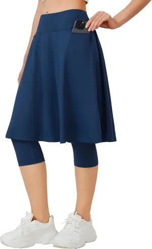ANIVIVO Women Long Knee Length Skirted Leggings, Capris Leggings with Skirts High Waist