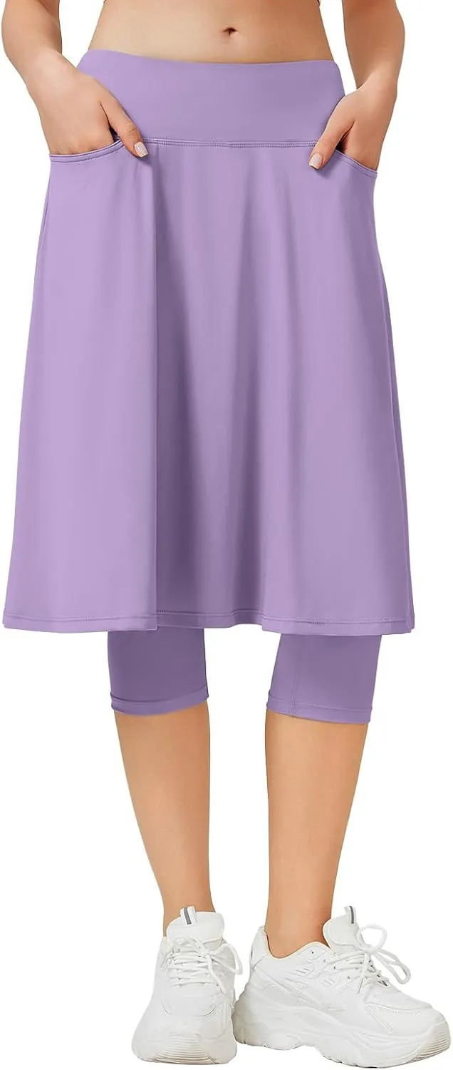ANIVIVO Women Long Knee Length Skirted Leggings, Capris Leggings with Skirts High Waist