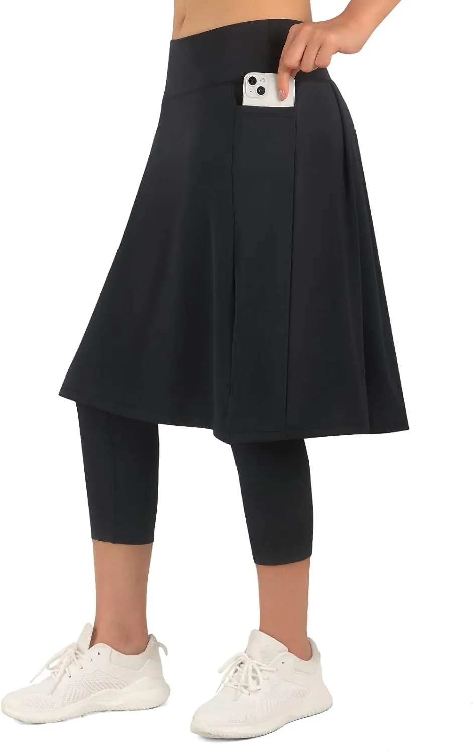 ANIVIVO Women Long Knee Length Skirted Leggings, Capris Leggings with Skirts High Waist