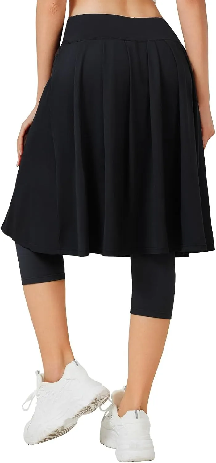 ANIVIVO Women Long Knee Length Skirted Leggings, Capris Leggings with Skirts High Waist