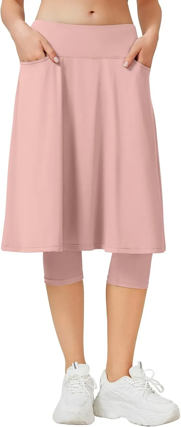 ANIVIVO Women Long Knee Length Skirted Leggings, Capris Leggings with Skirts High Waist