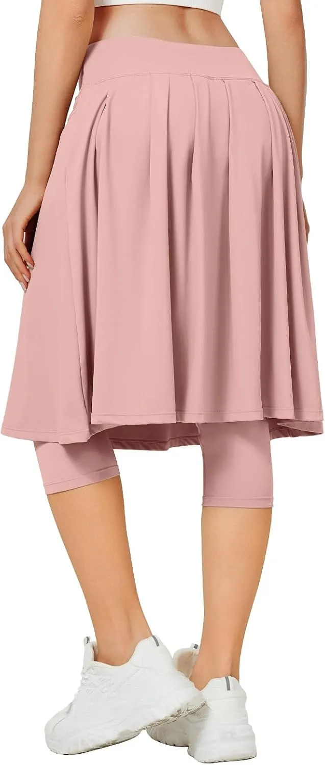 ANIVIVO Women Long Knee Length Skirted Leggings, Capris Leggings with Skirts High Waist