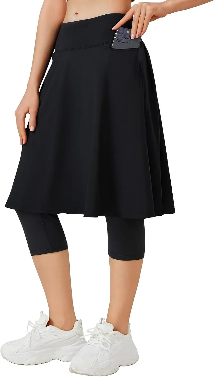 ANIVIVO Women Long Knee Length Skirted Leggings, Capris Leggings with Skirts High Waist