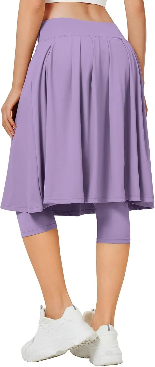 ANIVIVO Women Long Knee Length Skirted Leggings, Capris Leggings with Skirts High Waist
