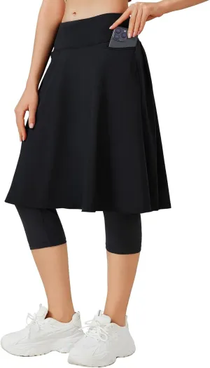 ANIVIVO Women Long Knee Length Skirted Leggings, Capris Leggings with Skirts High Waist