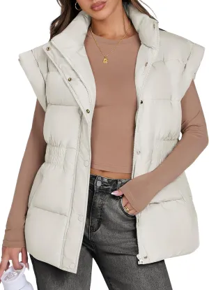 ANRABESS Women Puffer Vest Oversized Sleeveless Zip Up Stand Collar Lightweight Jackets 2025 Winter Warm Puffy Down Coats