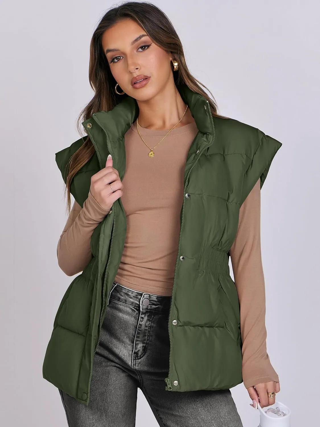 ANRABESS Women Puffer Vest Oversized Sleeveless Zip Up Stand Collar Lightweight Jackets 2025 Winter Warm Puffy Down Coats