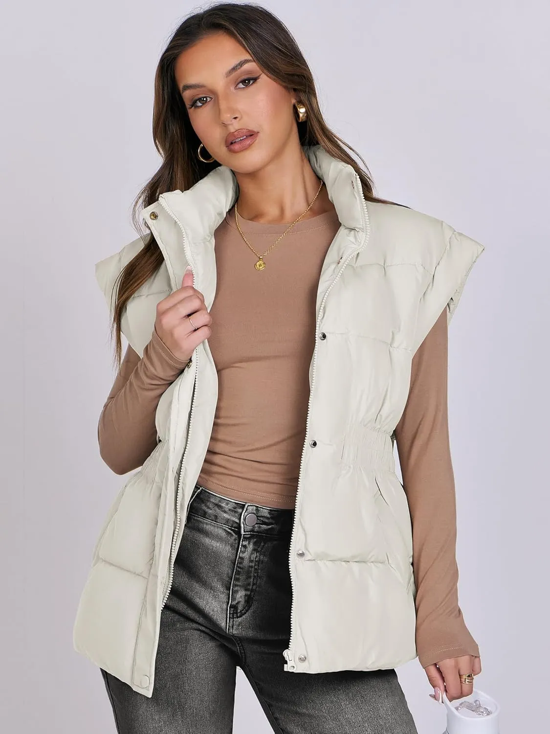 ANRABESS Women Puffer Vest Oversized Sleeveless Zip Up Stand Collar Lightweight Jackets 2025 Winter Warm Puffy Down Coats