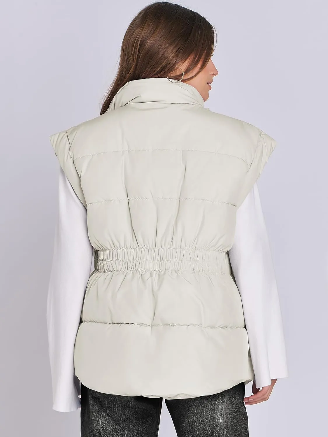 ANRABESS Women Puffer Vest Oversized Sleeveless Zip Up Stand Collar Lightweight Jackets 2025 Winter Warm Puffy Down Coats