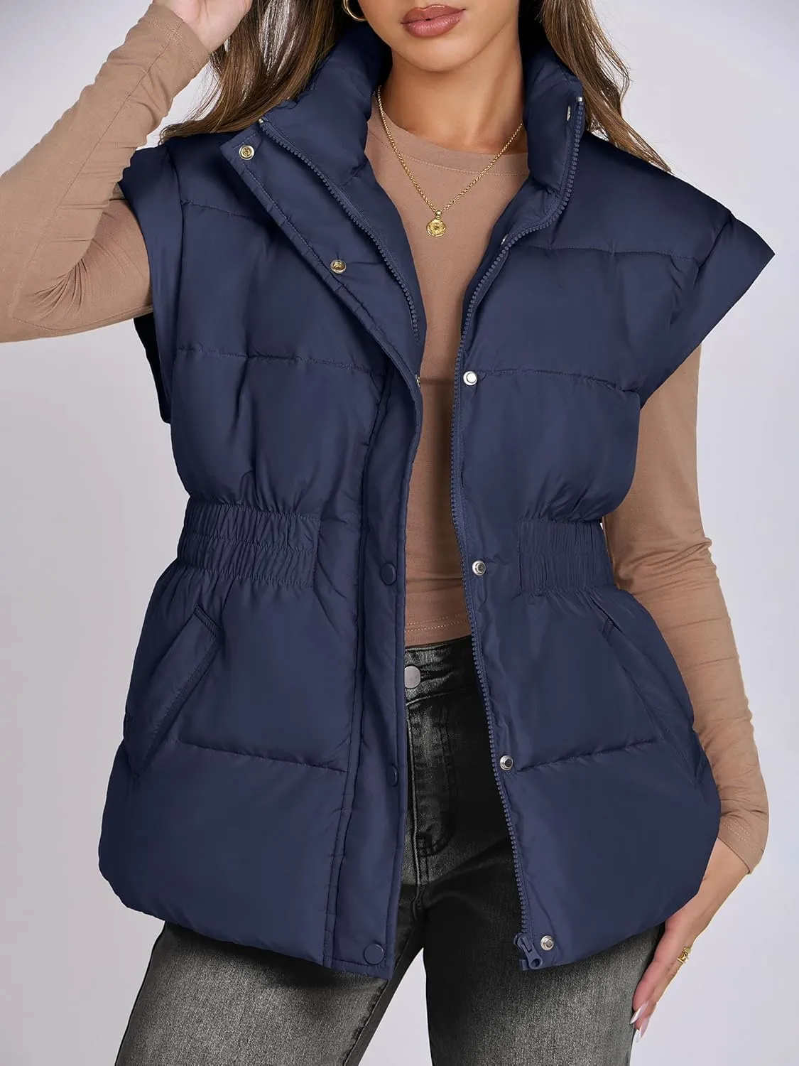 ANRABESS Women Puffer Vest Oversized Sleeveless Zip Up Stand Collar Lightweight Jackets 2025 Winter Warm Puffy Down Coats