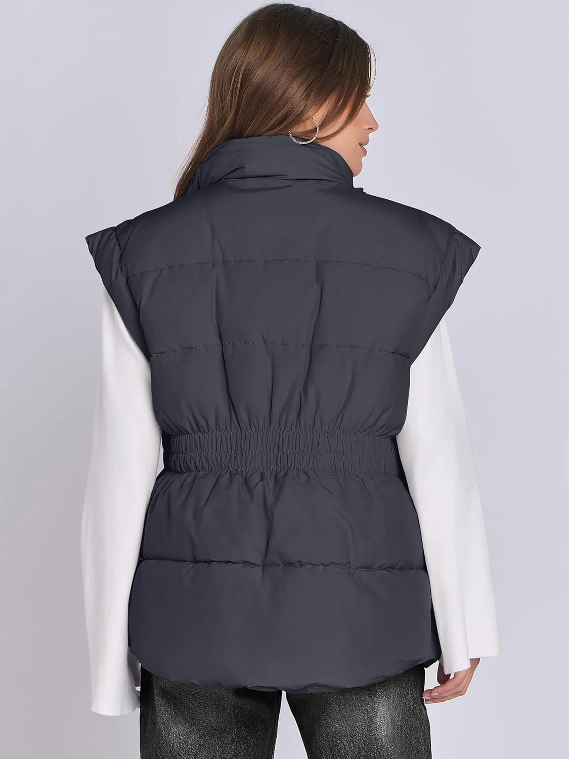 ANRABESS Women Puffer Vest Oversized Sleeveless Zip Up Stand Collar Lightweight Jackets 2025 Winter Warm Puffy Down Coats