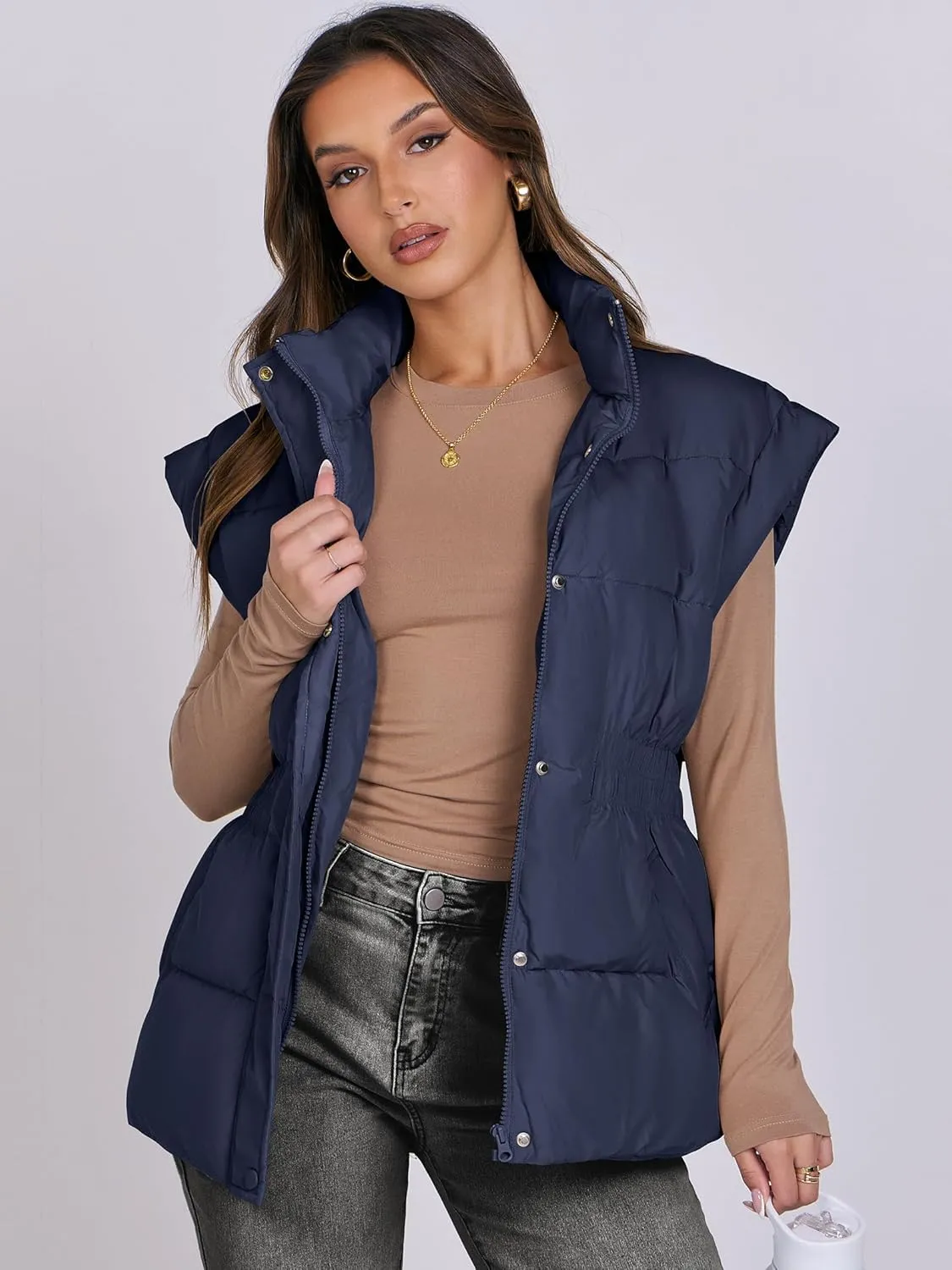 ANRABESS Women Puffer Vest Oversized Sleeveless Zip Up Stand Collar Lightweight Jackets 2025 Winter Warm Puffy Down Coats