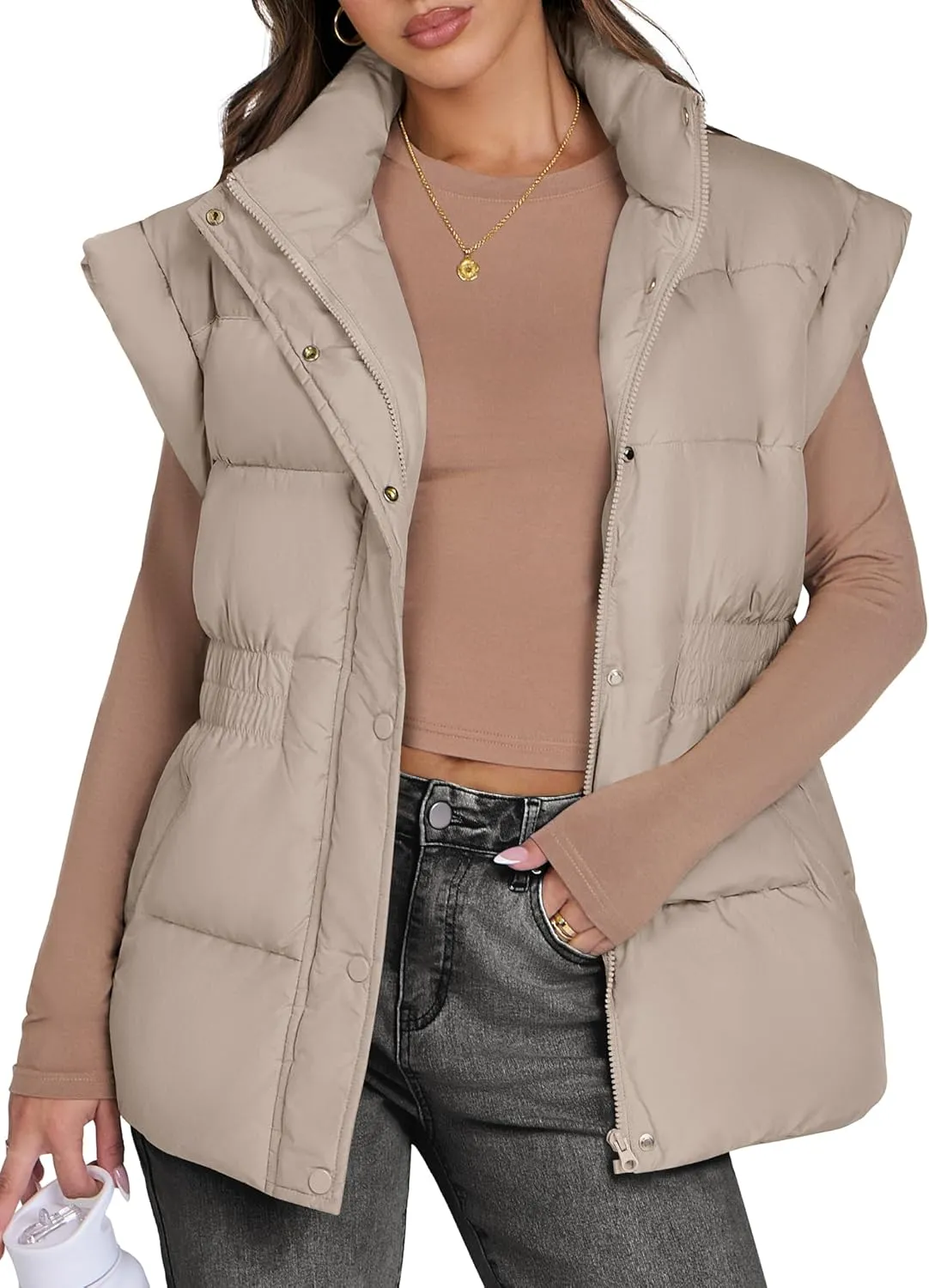ANRABESS Women Puffer Vest Oversized Sleeveless Zip Up Stand Collar Lightweight Jackets 2025 Winter Warm Puffy Down Coats