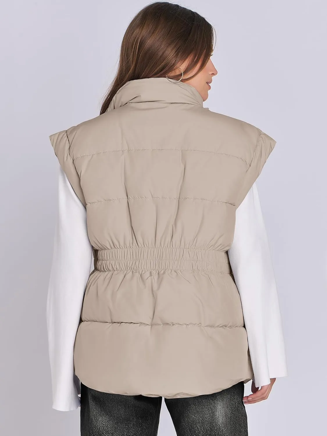 ANRABESS Women Puffer Vest Oversized Sleeveless Zip Up Stand Collar Lightweight Jackets 2025 Winter Warm Puffy Down Coats