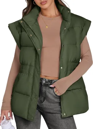 ANRABESS Women Puffer Vest Oversized Sleeveless Zip Up Stand Collar Lightweight Jackets 2025 Winter Warm Puffy Down Coats