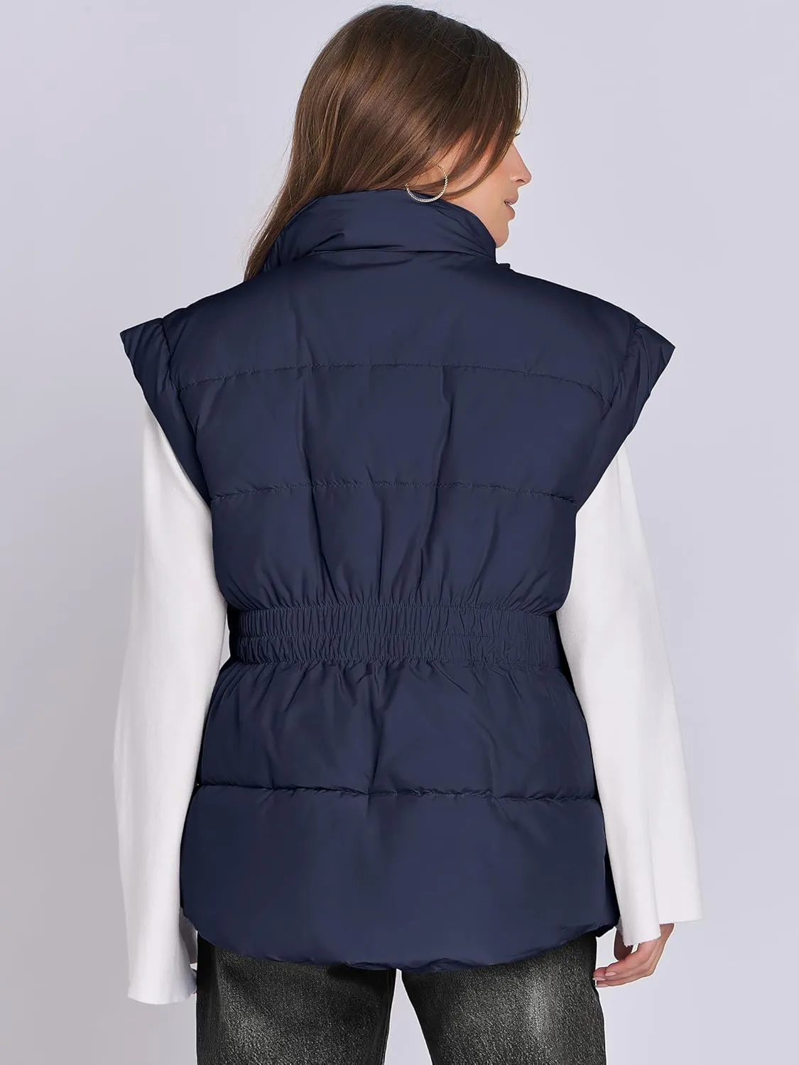 ANRABESS Women Puffer Vest Oversized Sleeveless Zip Up Stand Collar Lightweight Jackets 2025 Winter Warm Puffy Down Coats