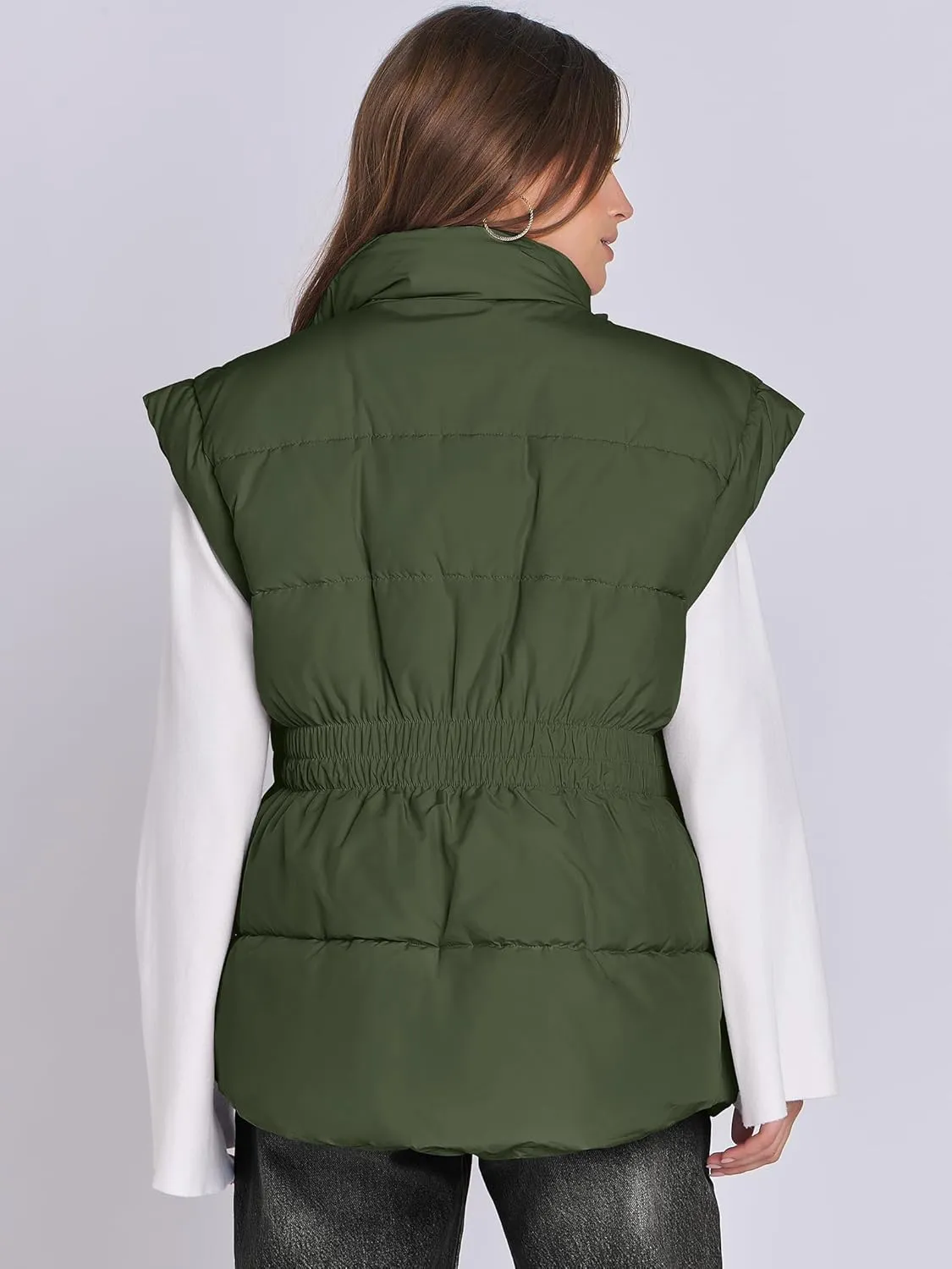 ANRABESS Women Puffer Vest Oversized Sleeveless Zip Up Stand Collar Lightweight Jackets 2025 Winter Warm Puffy Down Coats