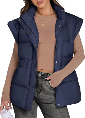 ANRABESS Women Puffer Vest Oversized Sleeveless Zip Up Stand Collar Lightweight Jackets 2025 Winter Warm Puffy Down Coats