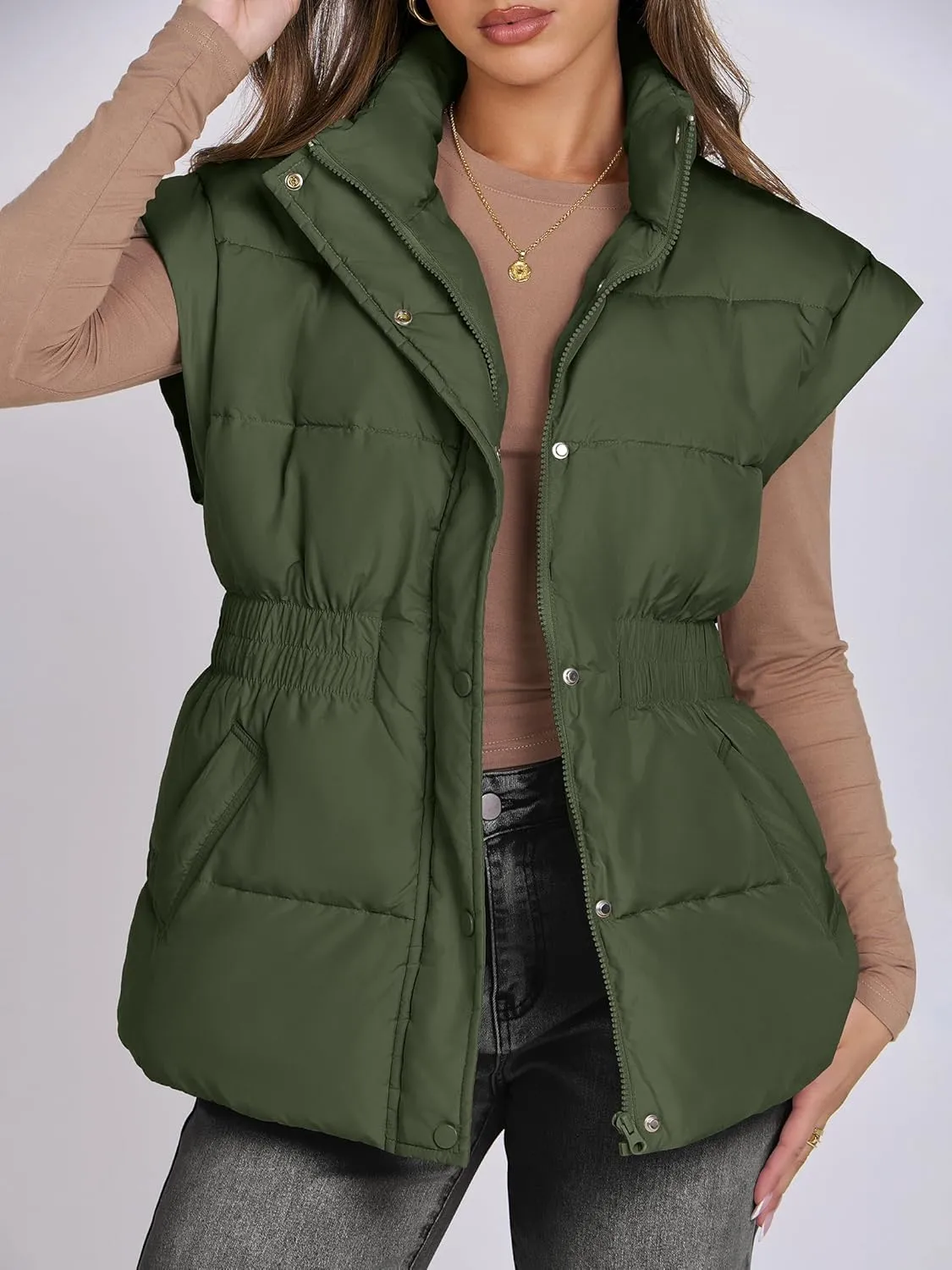 ANRABESS Women Puffer Vest Oversized Sleeveless Zip Up Stand Collar Lightweight Jackets 2025 Winter Warm Puffy Down Coats
