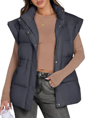 ANRABESS Women Puffer Vest Oversized Sleeveless Zip Up Stand Collar Lightweight Jackets 2025 Winter Warm Puffy Down Coats