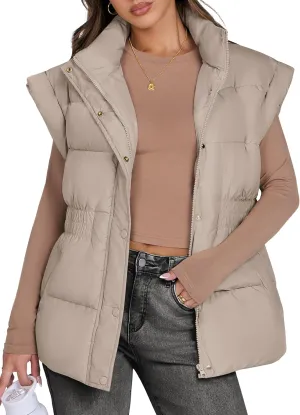 ANRABESS Women Puffer Vest Oversized Sleeveless Zip Up Stand Collar Lightweight Jackets 2025 Winter Warm Puffy Down Coats