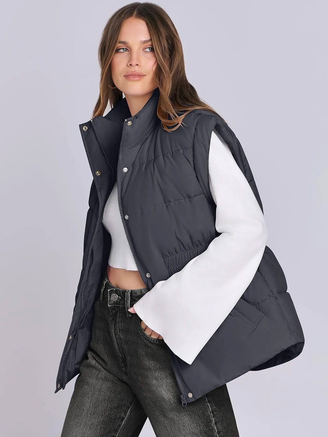 ANRABESS Women Puffer Vest Oversized Sleeveless Zip Up Stand Collar Lightweight Jackets 2025 Winter Warm Puffy Down Coats