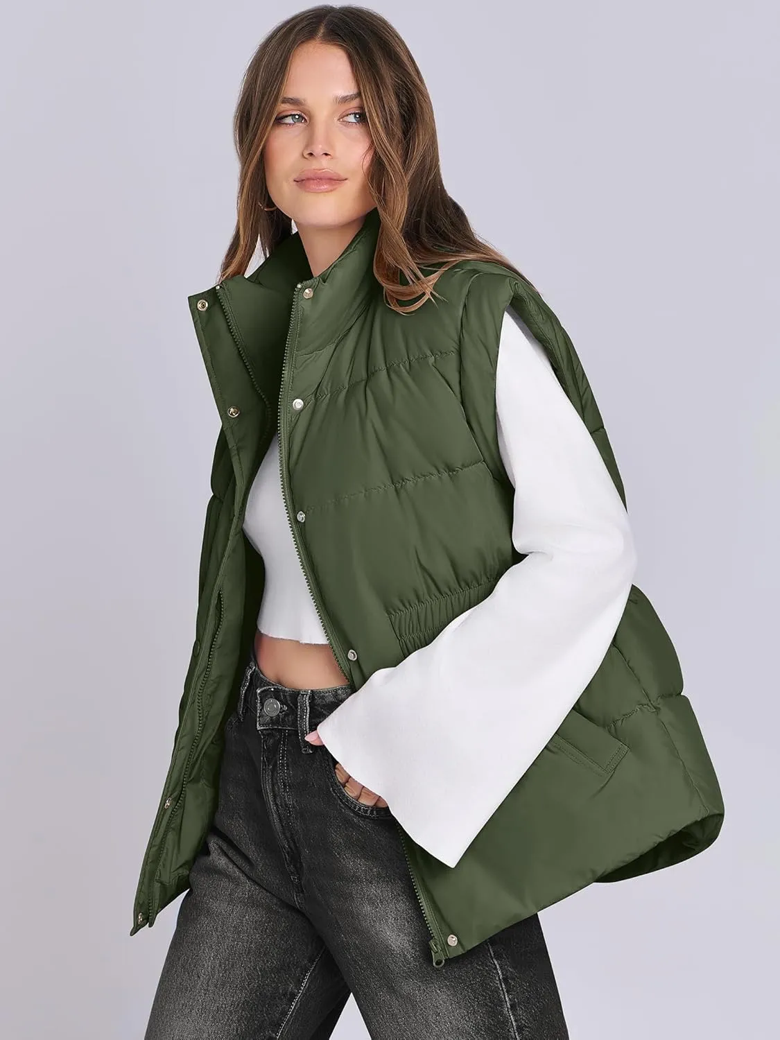 ANRABESS Women Puffer Vest Oversized Sleeveless Zip Up Stand Collar Lightweight Jackets 2025 Winter Warm Puffy Down Coats