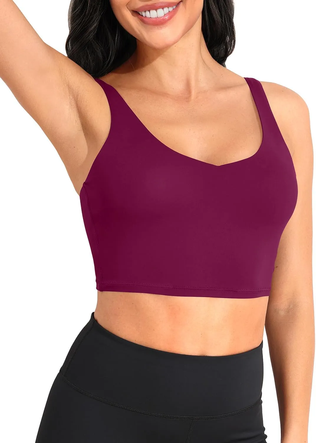 Aqua Eve Women Crop Bikini Top Only Long Line Sport Swim Top Modest Swimsuit Top