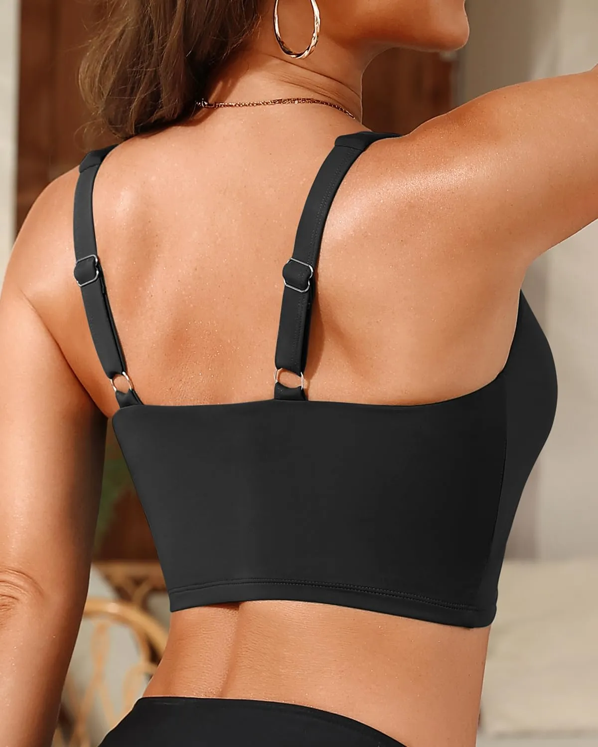 Aqua Eve Women Crop Bikini Top Only Long Line Sport Swim Top Modest Swimsuit Top