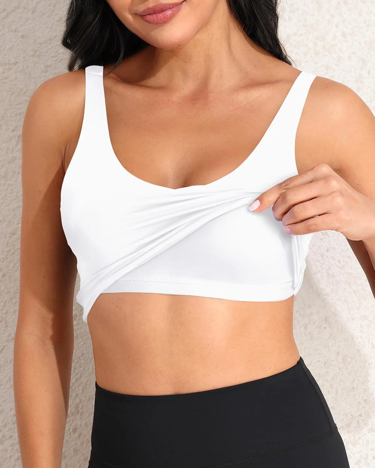 Aqua Eve Women Crop Bikini Top Only Long Line Sport Swim Top Modest Swimsuit Top