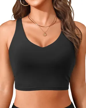 Aqua Eve Women Crop Bikini Top Only Long Line Sport Swim Top Modest Swimsuit Top