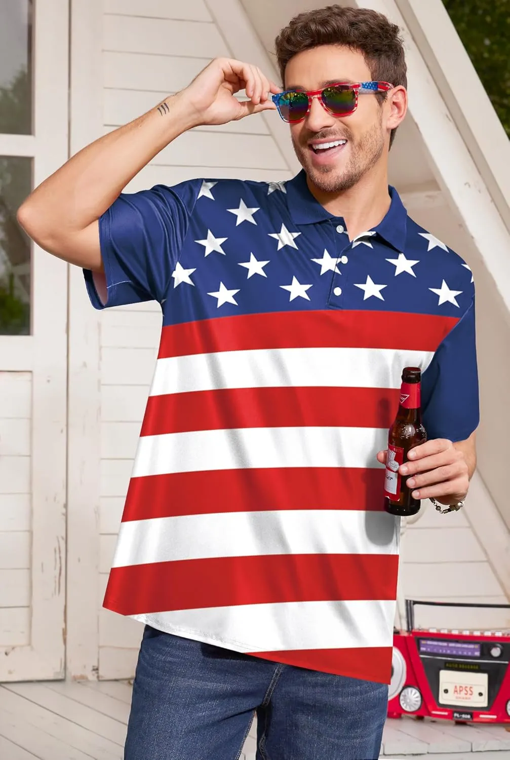 Arvilhill Men's American Flag Polo Shirt 4th of July Short Sleeve Golf Shirt