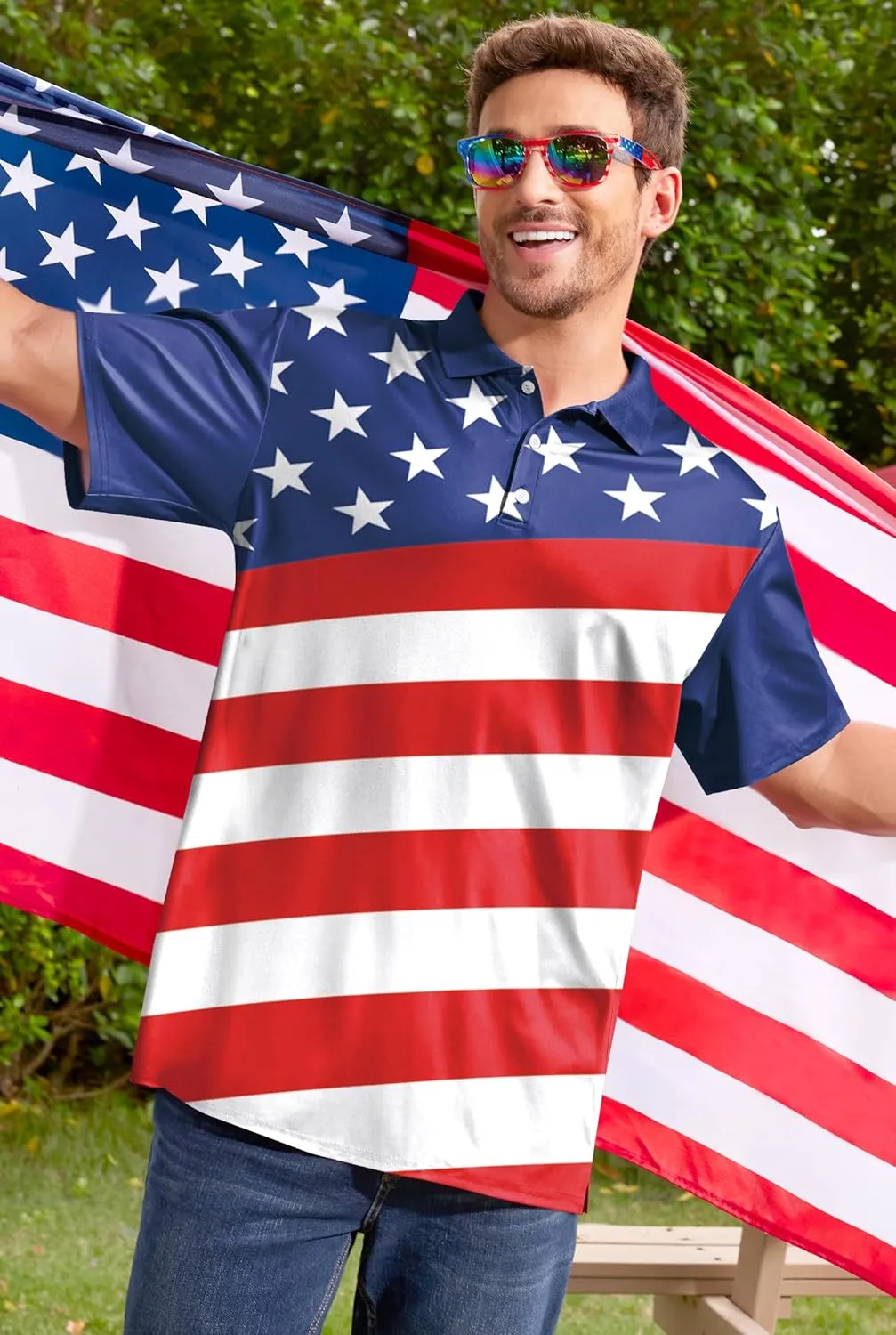 Arvilhill Men's American Flag Polo Shirt 4th of July Short Sleeve Golf Shirt