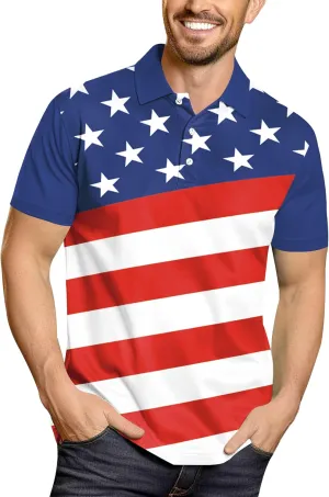 Arvilhill Men's American Flag Polo Shirt 4th of July Short Sleeve Golf Shirt