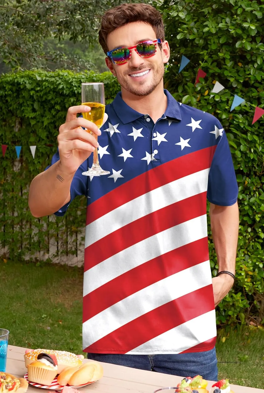 Arvilhill Men's American Flag Polo Shirt 4th of July Short Sleeve Golf Shirt